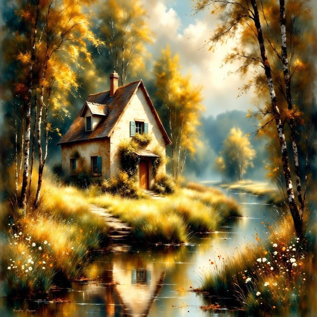 there is  a beautiful spring landscape with vibrant lush tre...