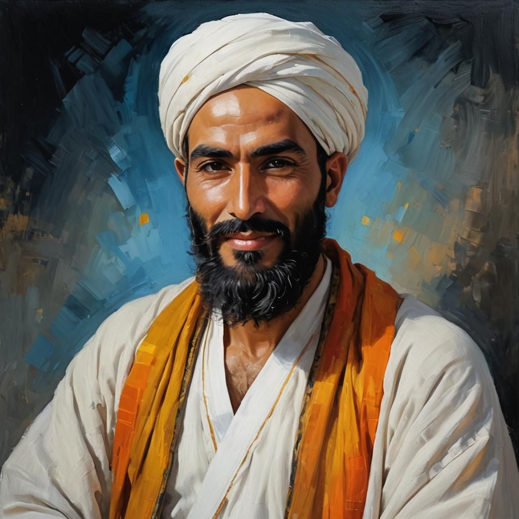 Serene Man with Turban in Impasto Oil Painting