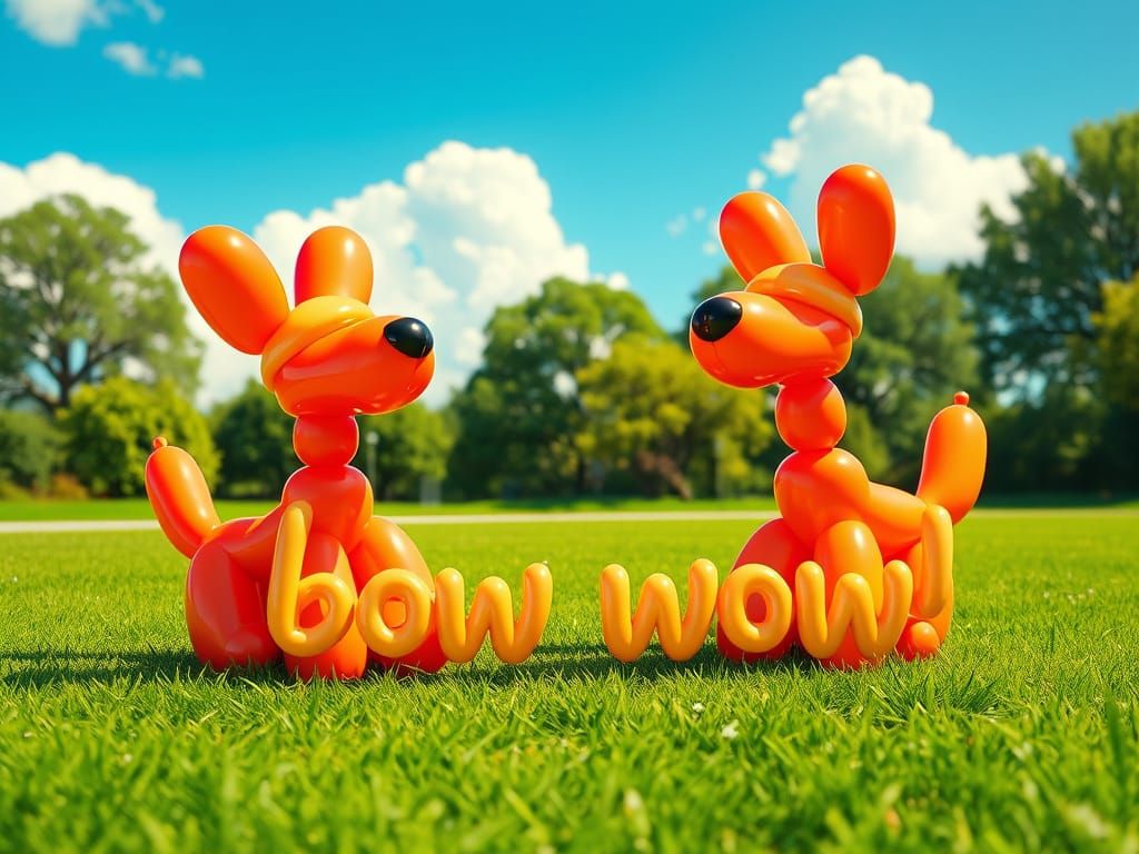 Playful Balloon Dogs in Sunny Park, Digital Art