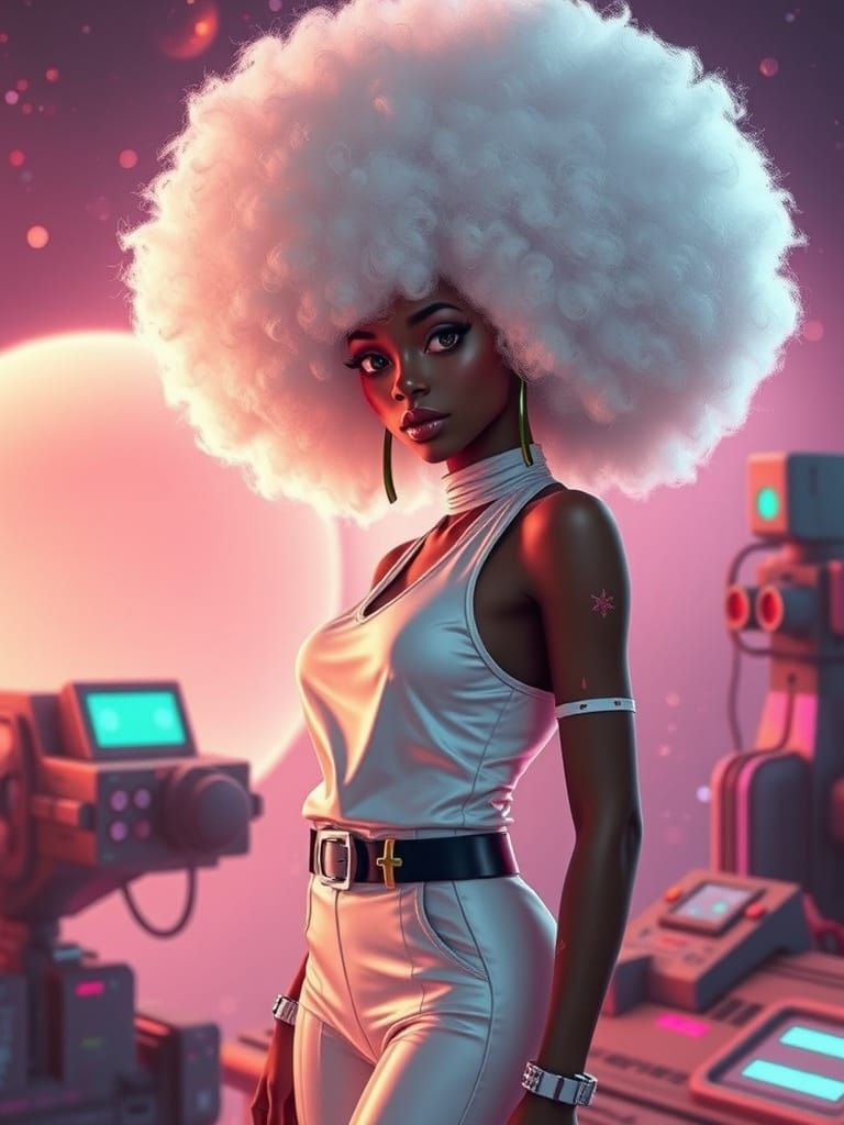 Anime Woman on Alien Base in Sci-Fi Style