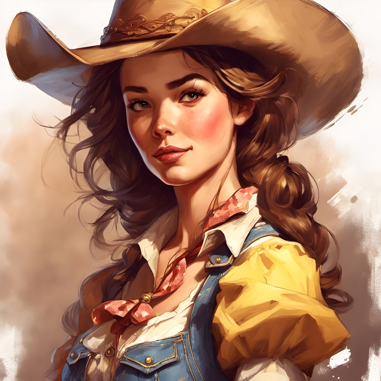 Princess Belle as Cowgirl: Digital Illustration