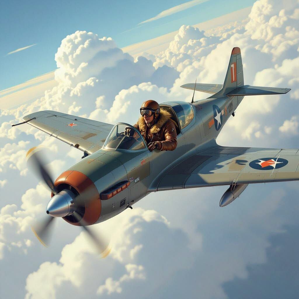 Futuristic Military Airplane Soaring Through Clouds