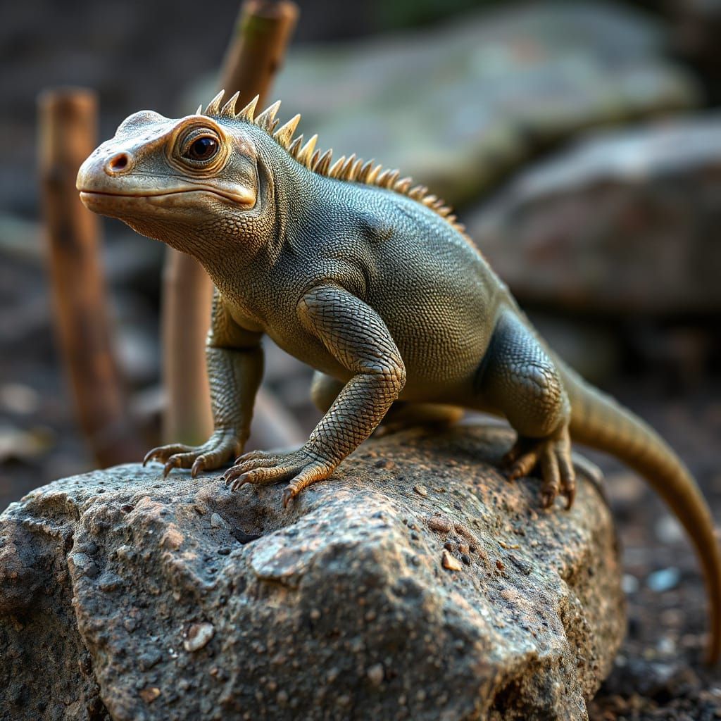 Realistic Iguana Lounges on a Rock
