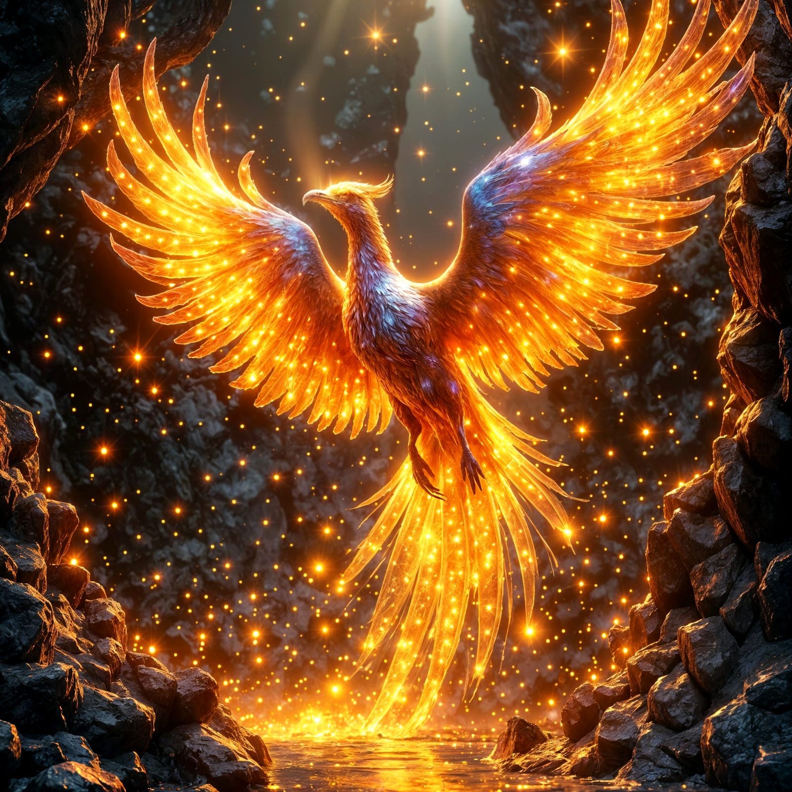 Vibrant Phoenix Emerges from Fiery Ashes in Stunning Digital...