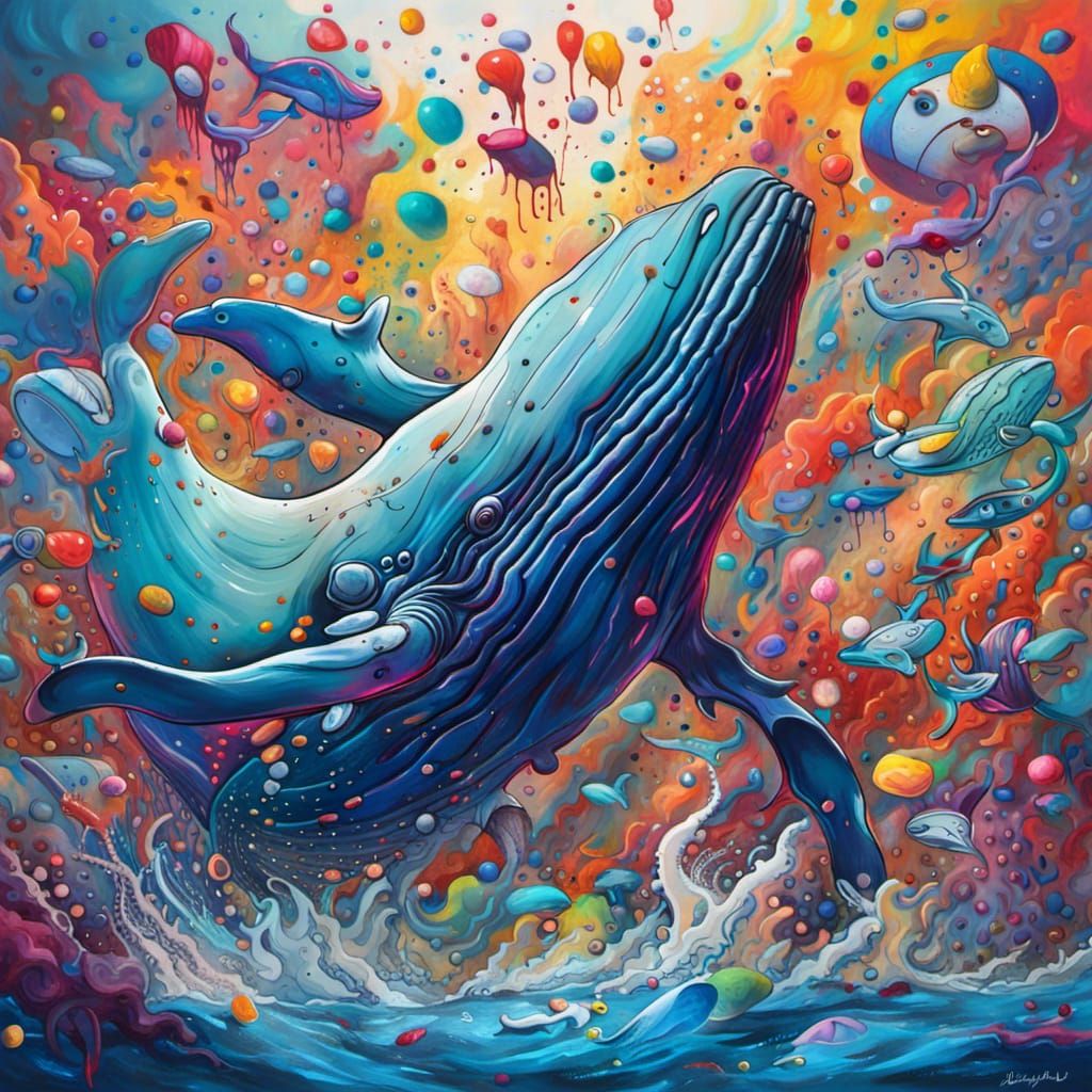 Whale Party in Graffiti Street Art Style