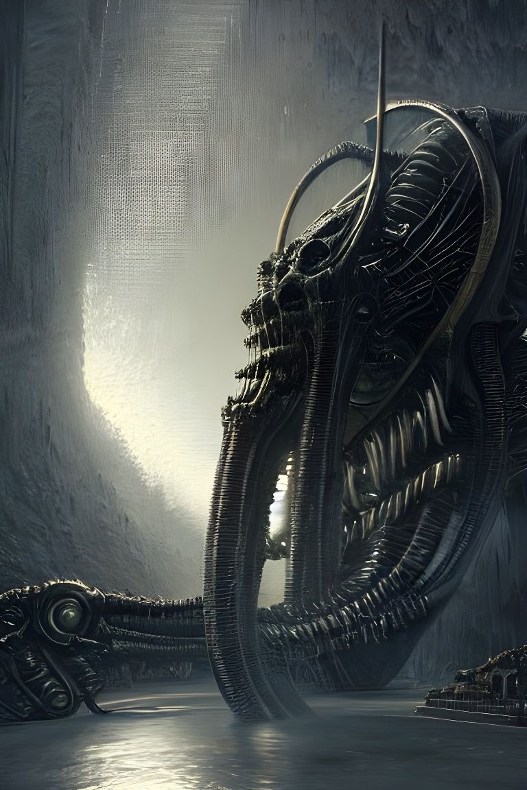 Retrofuturistic Mechanical Tusked Monster in Renaissance Sty...