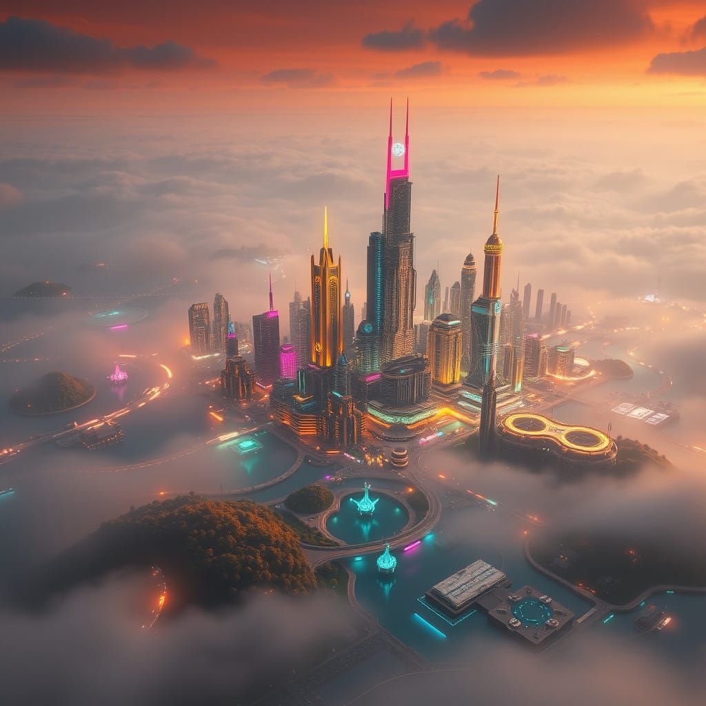 Futuristic Metropolis on a Misty Archipelago, 3018