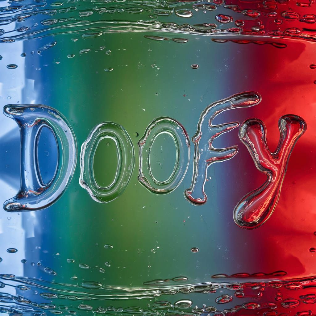 Colorful Water Lettering on Glass Spelling DOOFY