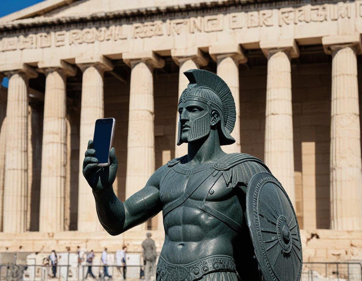 Greek Warrior Statue in Ancient Athens
