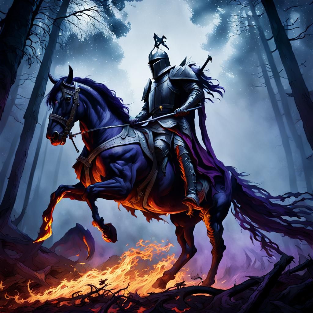 Headless Knight on Flaming Horse, Dark Fantasy Art