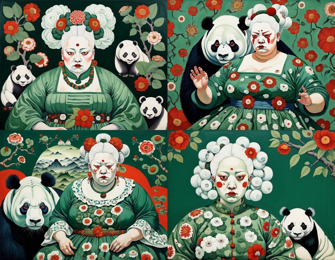 Surreal Lobotomy: Blue Woman and Panda-Ape Hybrid