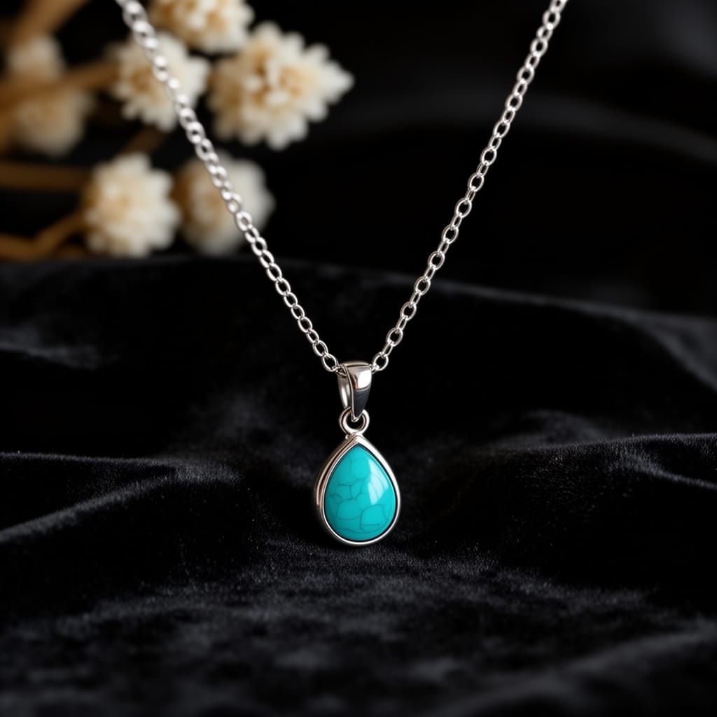 Elegant Silver Chain Necklace with Turquoise Pendant