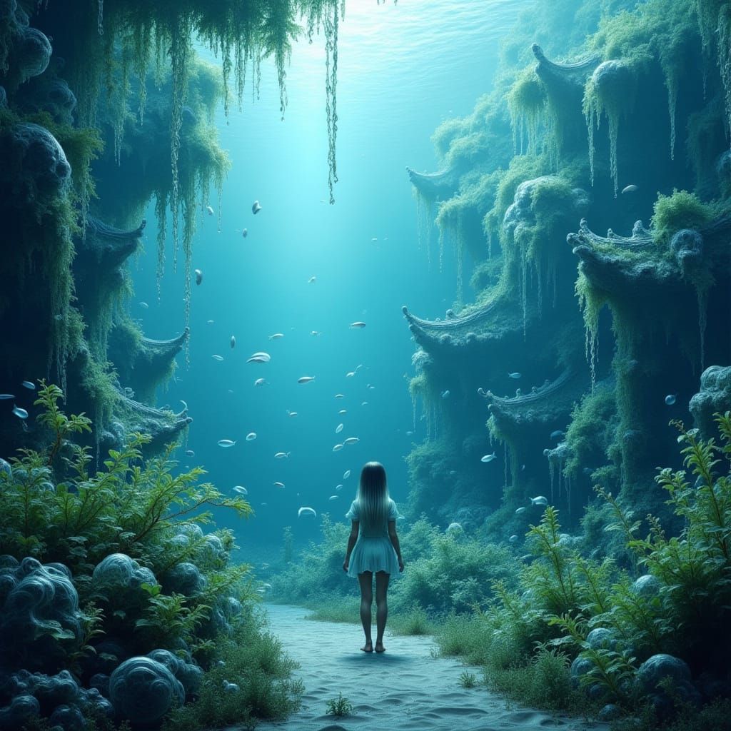 Mystical Underwater Realm with Chinese Architecture