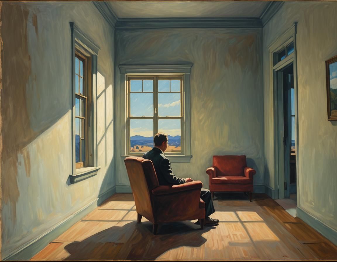 Edward Hopper Style: Lone Figure in Room