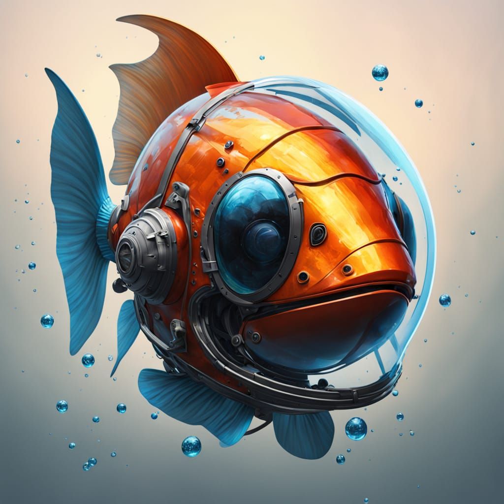 Vibrant Goldfish Thrives Inside a Sci-Fi Spacesuit Helmet