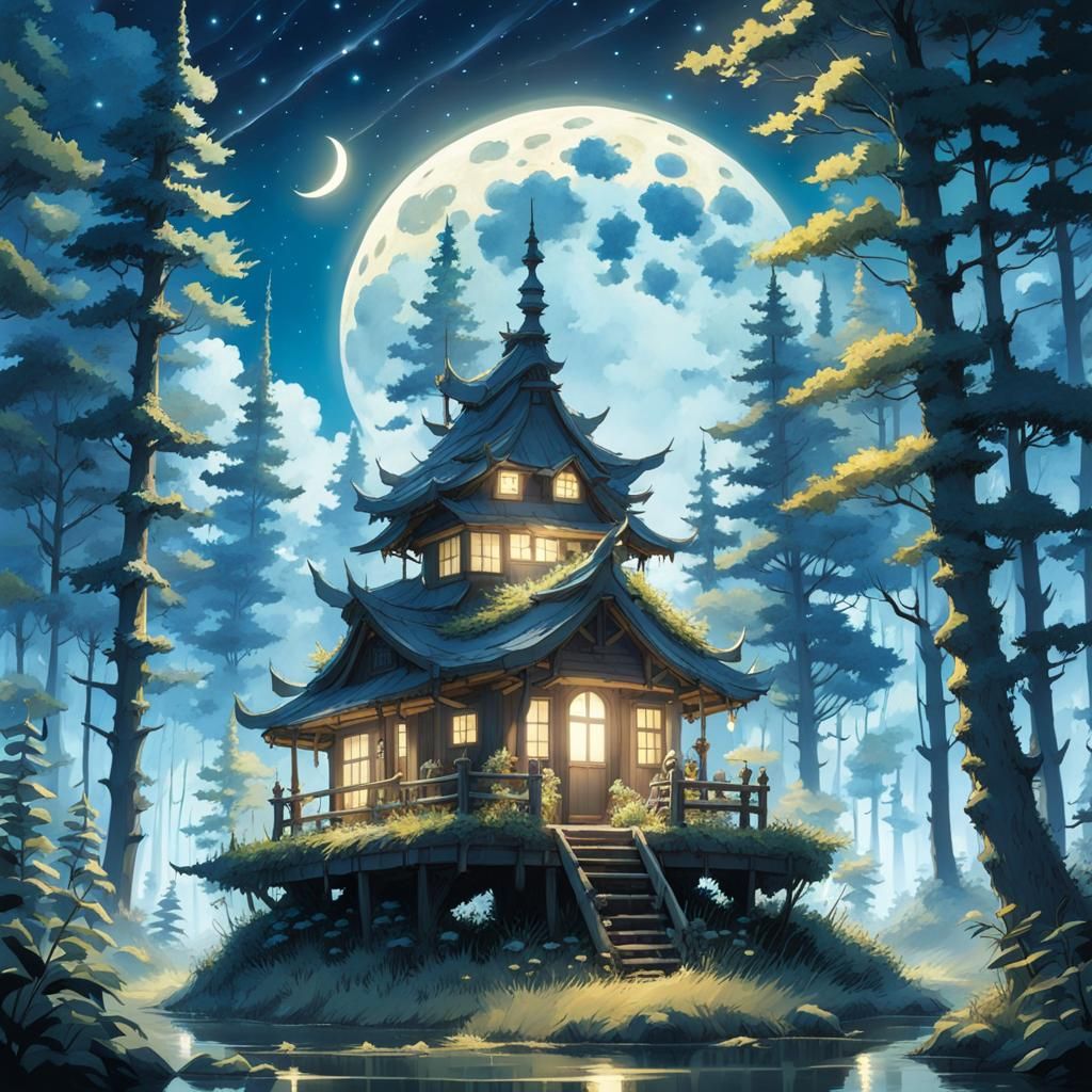 Forest Sprite Under Starry Sky, Anime Style