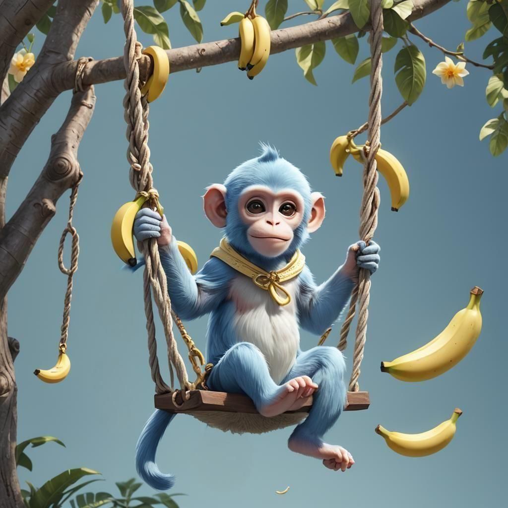 Cute Pastel Monkey on a Swing in Anime Style