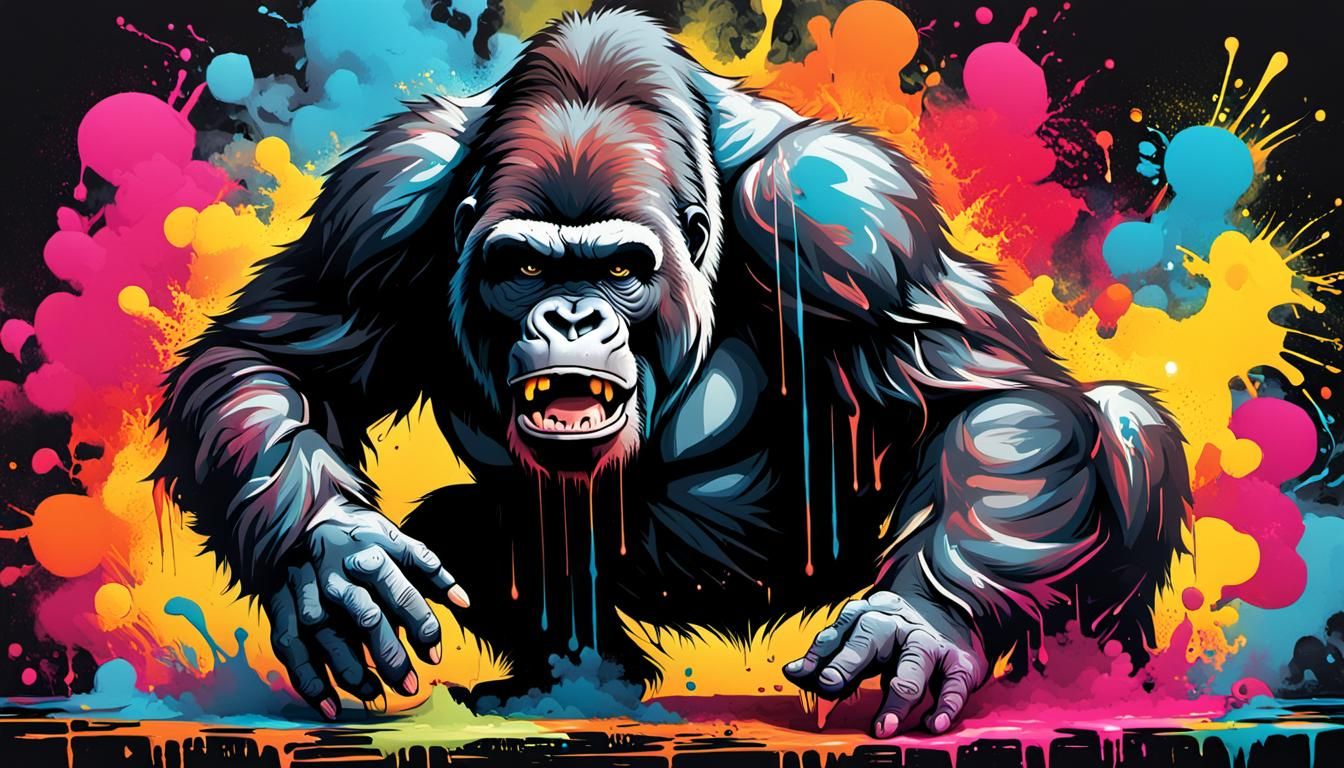 Colorful Gorilla Graffiti Art in Smoke