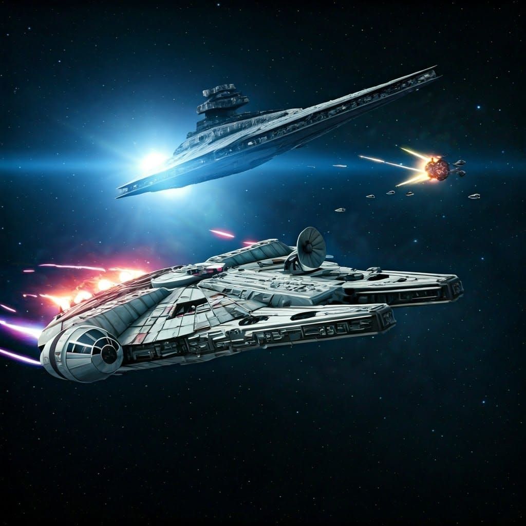 Millennium Falcon Attacks Star Dreadnought in Space