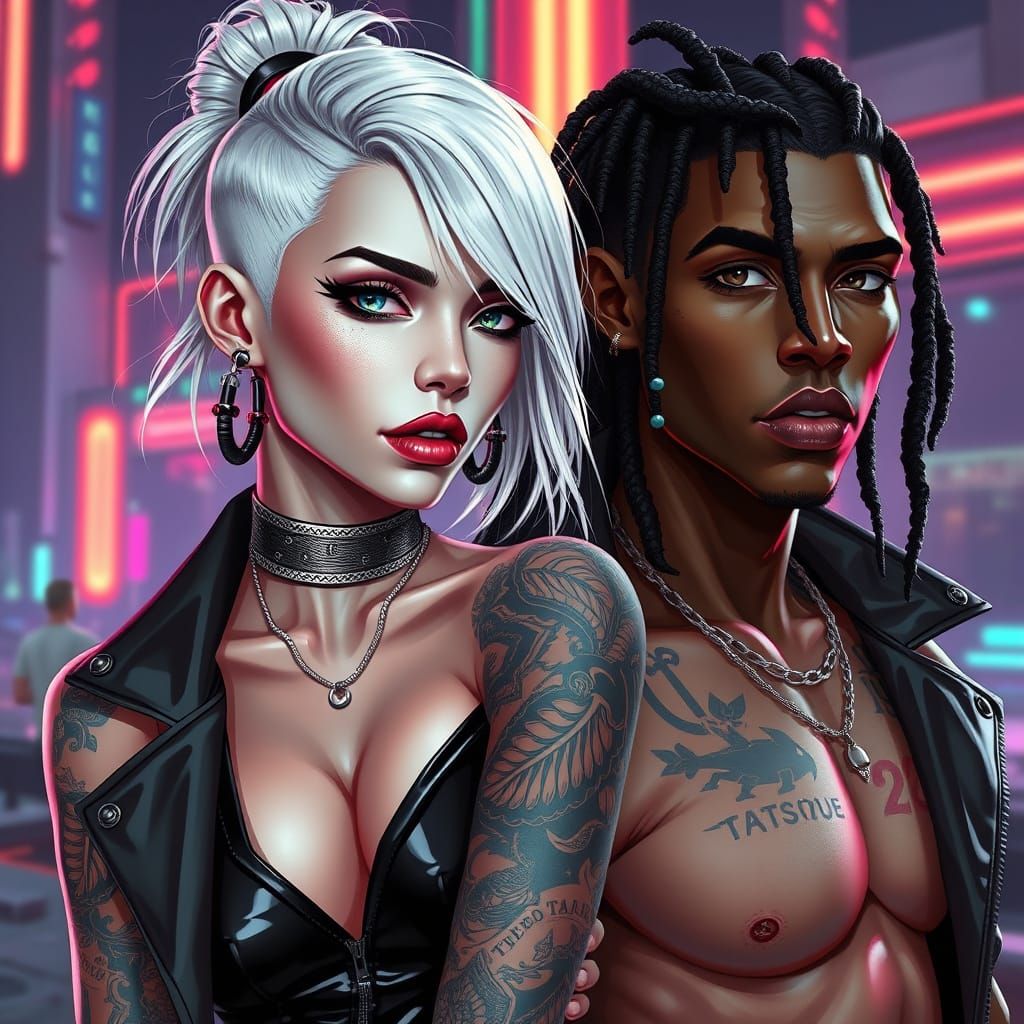 Futuristic Couple in Neon Digital Art