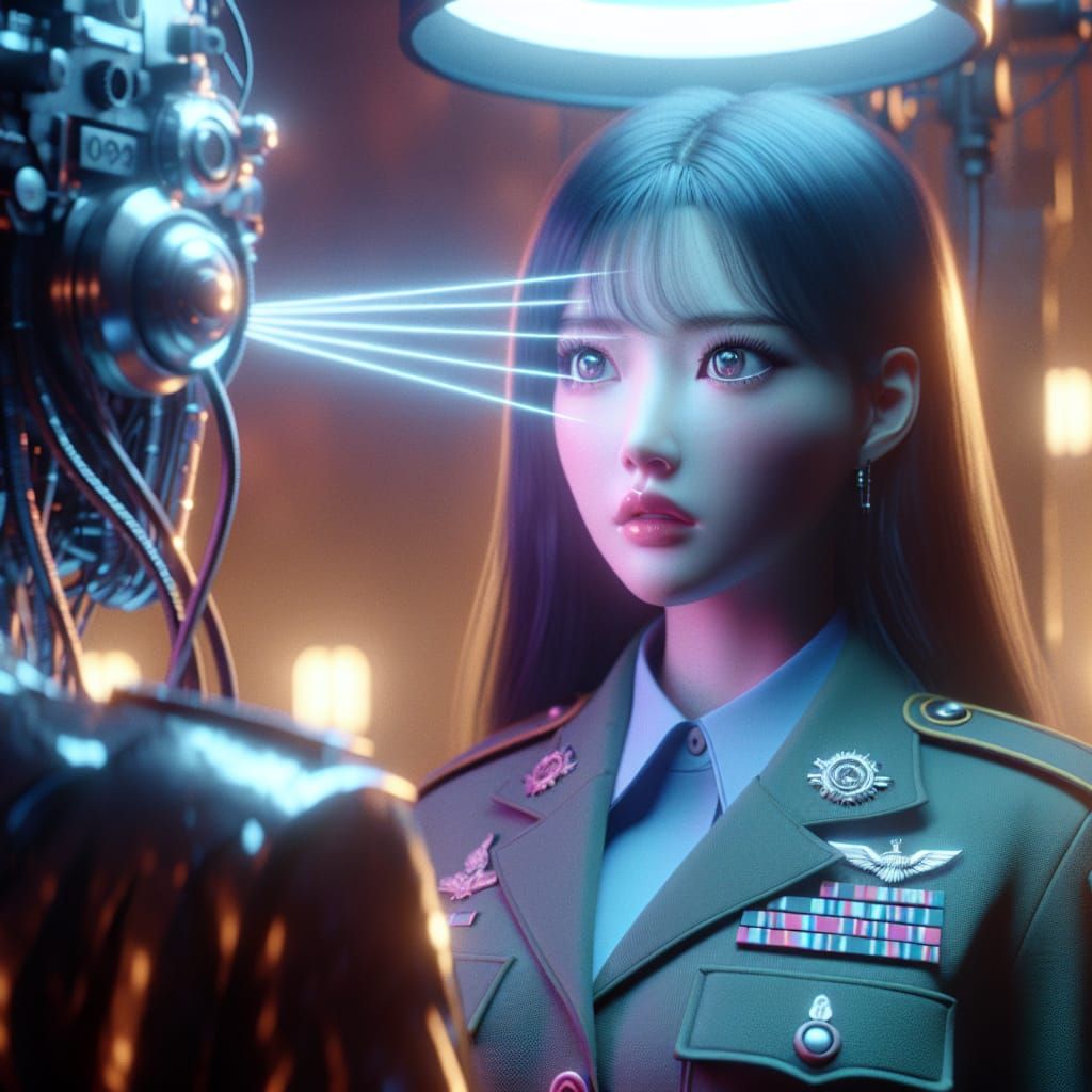 Cyberpunk Hypnosis: Military Woman Under Robotic Control