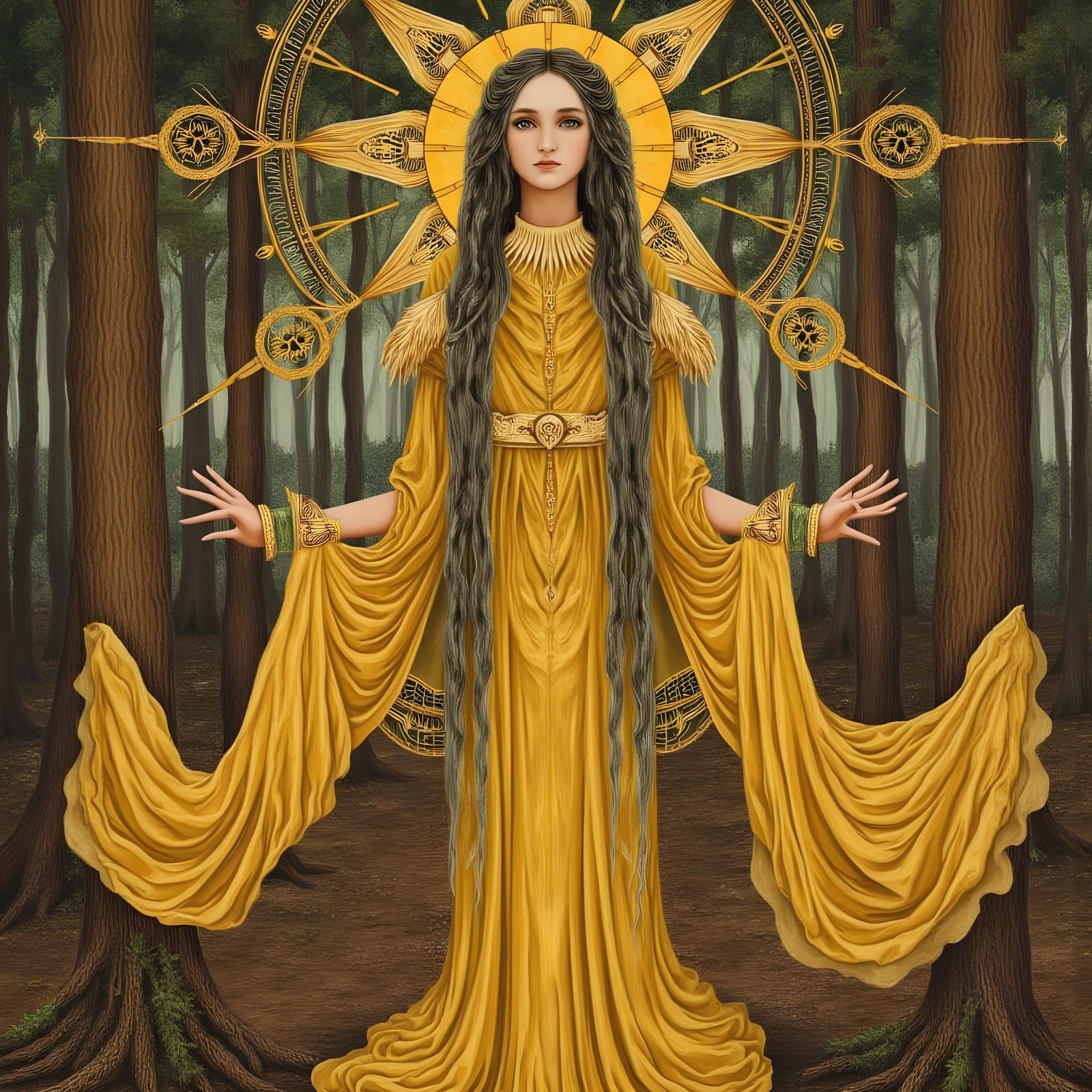 Ethereal Goddess in Lothlorien's Whimsical Art Nouveau
