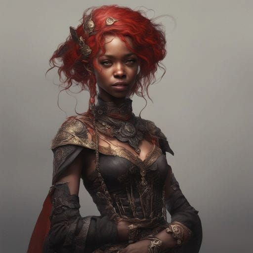 Red Haired Dark Elf in Detailed Fantasy Art