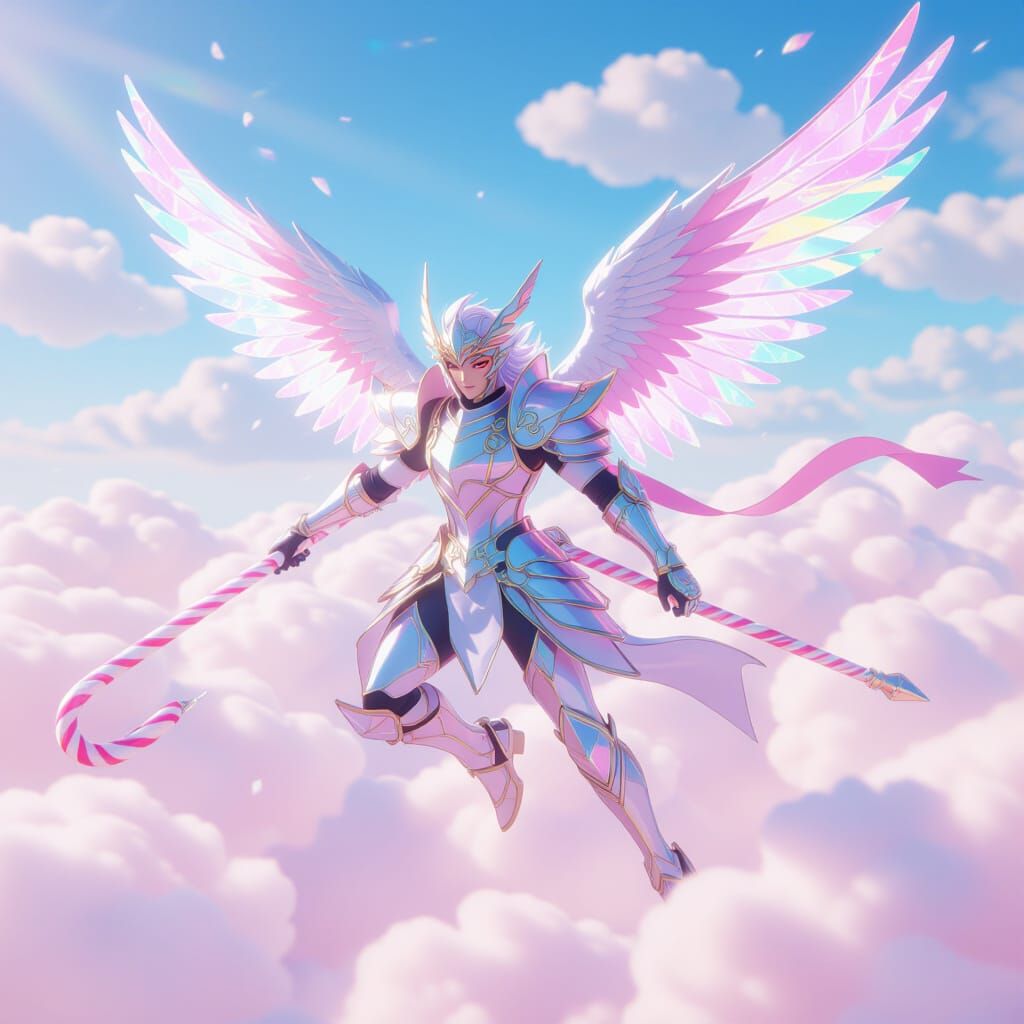 Anime Warrior Soars Through Pastel Clouds in Cel-Shaded Styl...