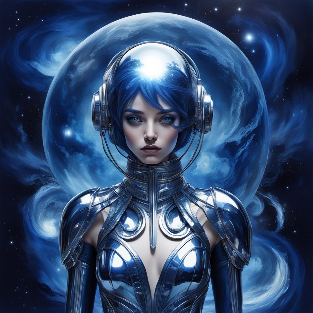 Ethereal Moonlit Landscape in Futuristic Chrome Style