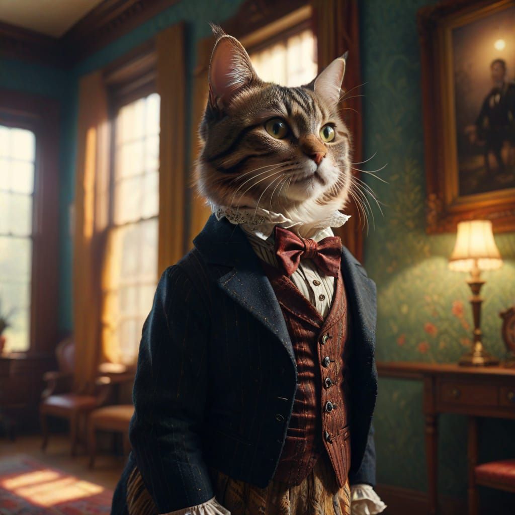 Elegant Feline Gentleman in Victorian Attire