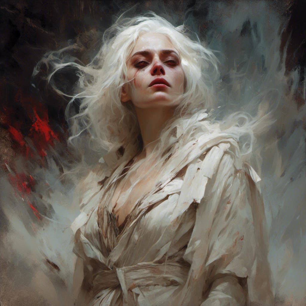 Terrified Romani Woman Surrounded by Visions