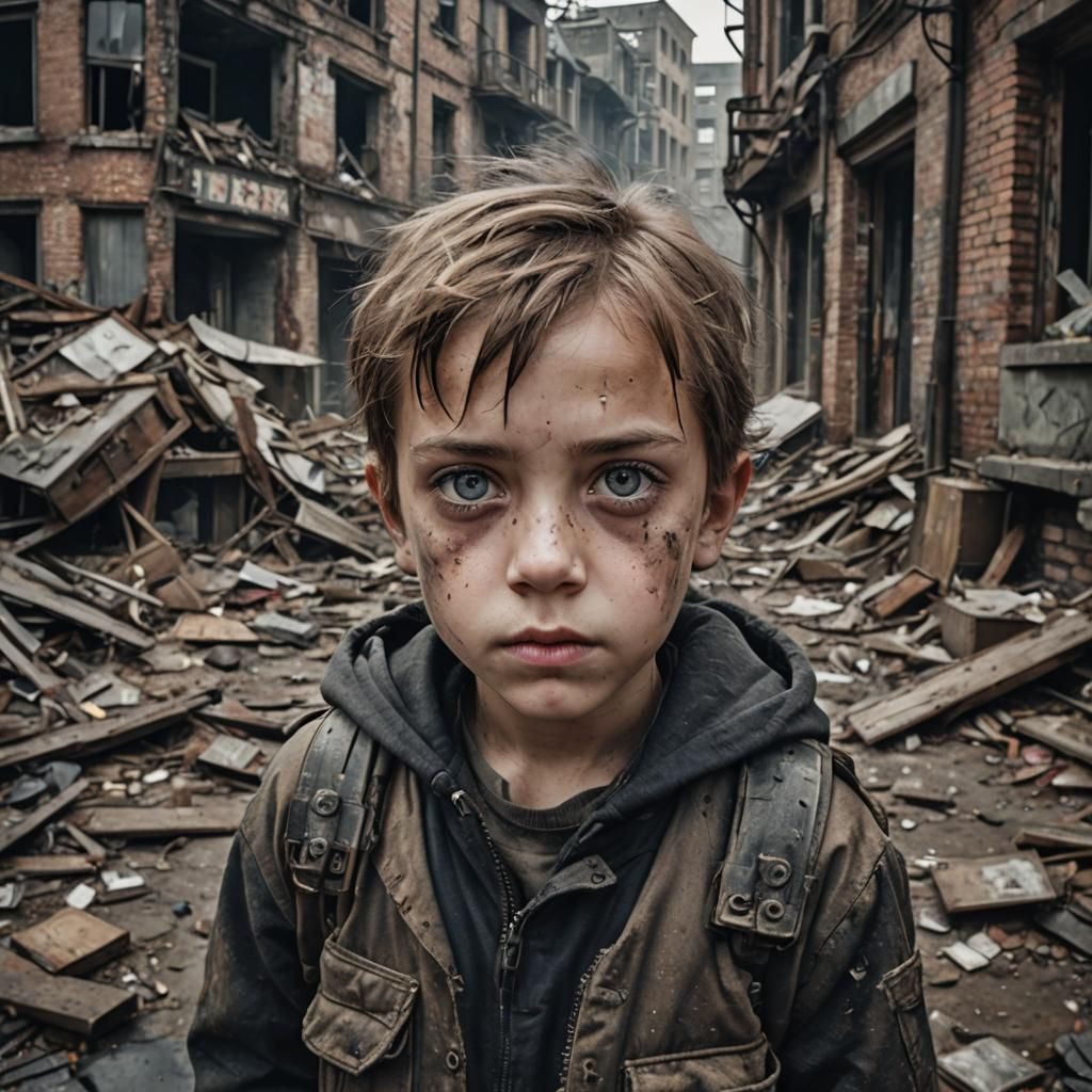 Gloomy Post-Apocalyptic Youth Amidst Ruins