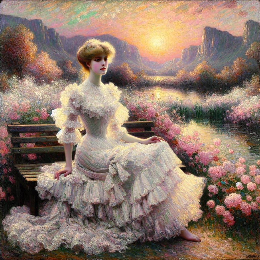 Elegant Lady in a Whimsical Garden Scene