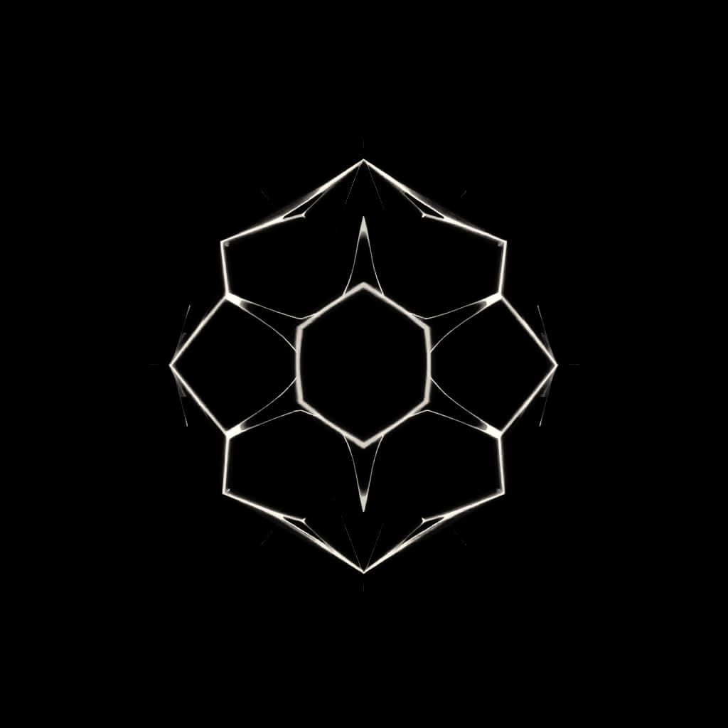 Vibrant Neon Dodecahedron Geometric Art in a Deep Black Back...