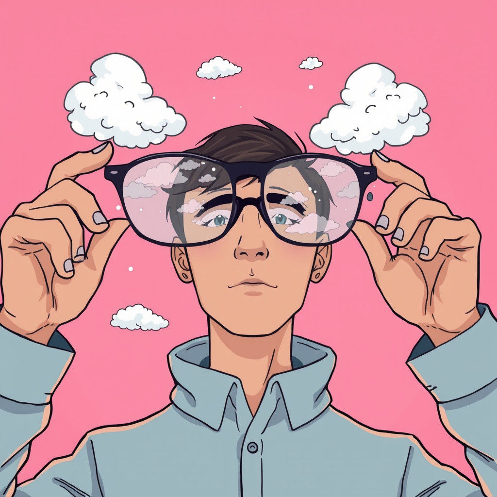 Surreal Man Holding Glasses Reflecting Sky