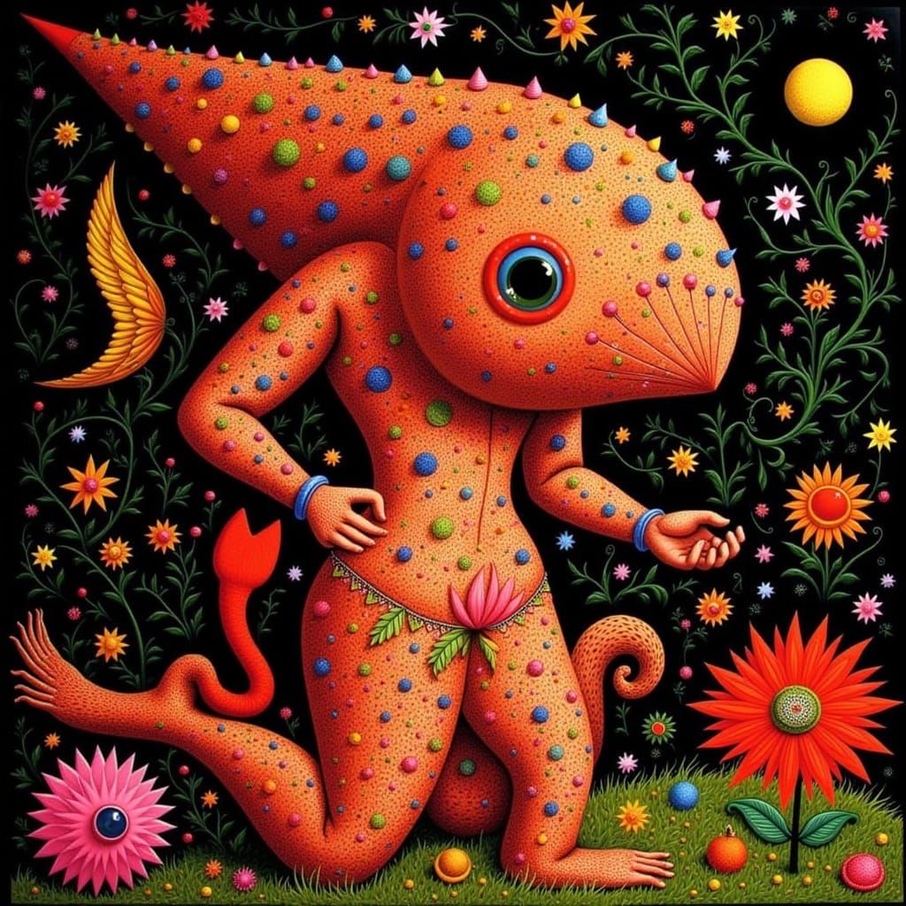 Bosch-Inspired Hallucinatory Scene with Geometric Precision