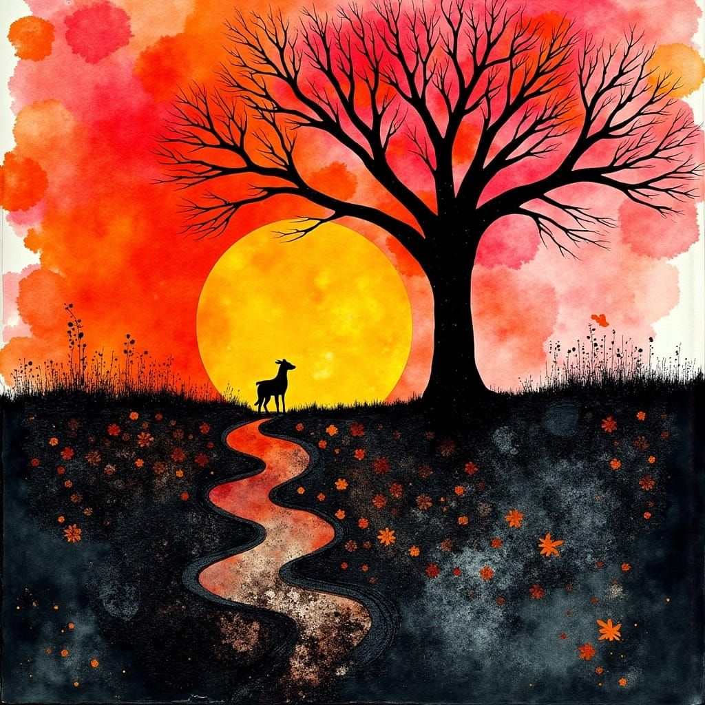 Glade at Sunrise: Layered Gelli Print Masterpiece