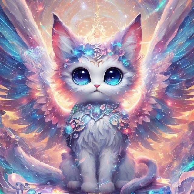 Luminescent Angel Cat in Vaporwave Style