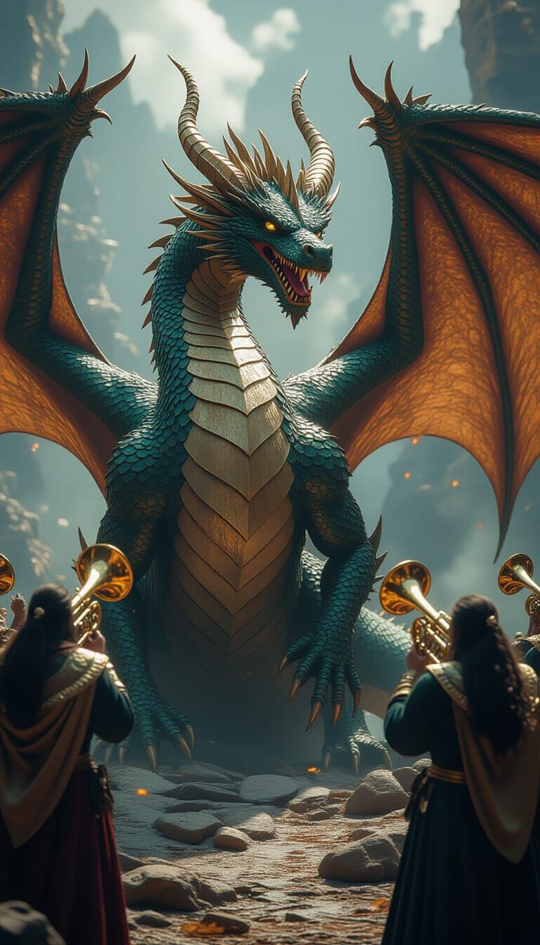 Angels Summon Tiamat Dragon with Golden Trumpets