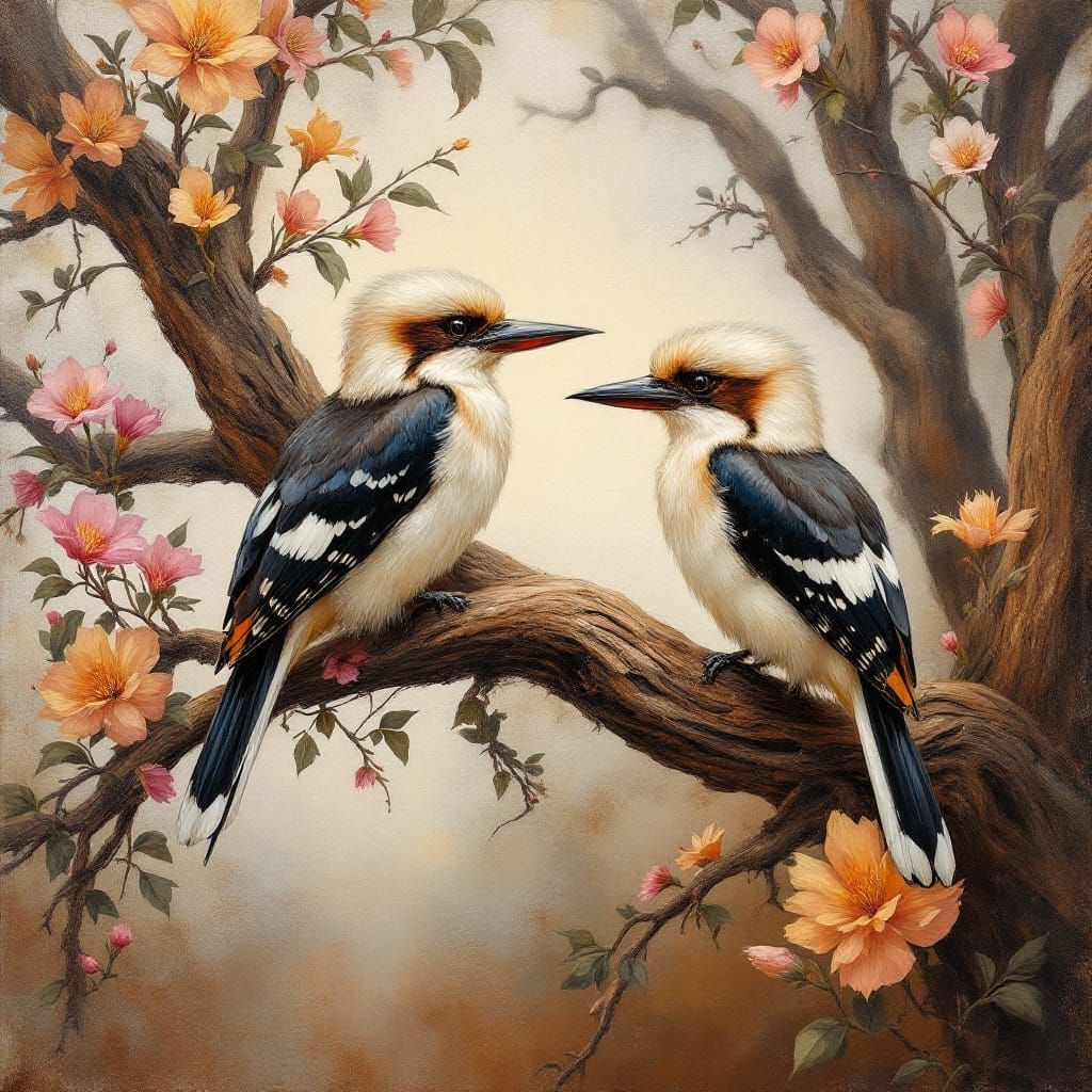 Two kookaburras on a branch