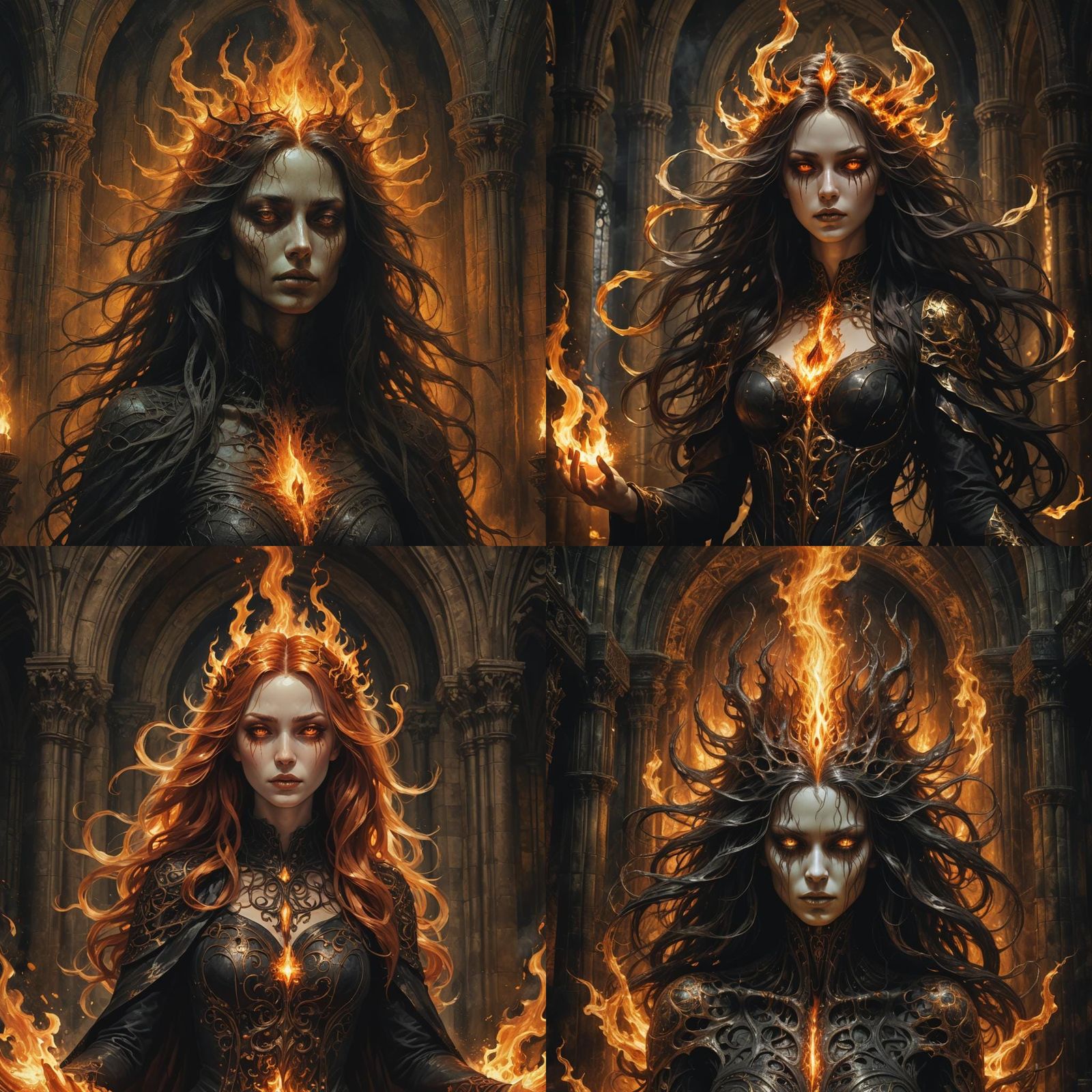 Flame Spirit in Cathedral: Gothic Digital Art