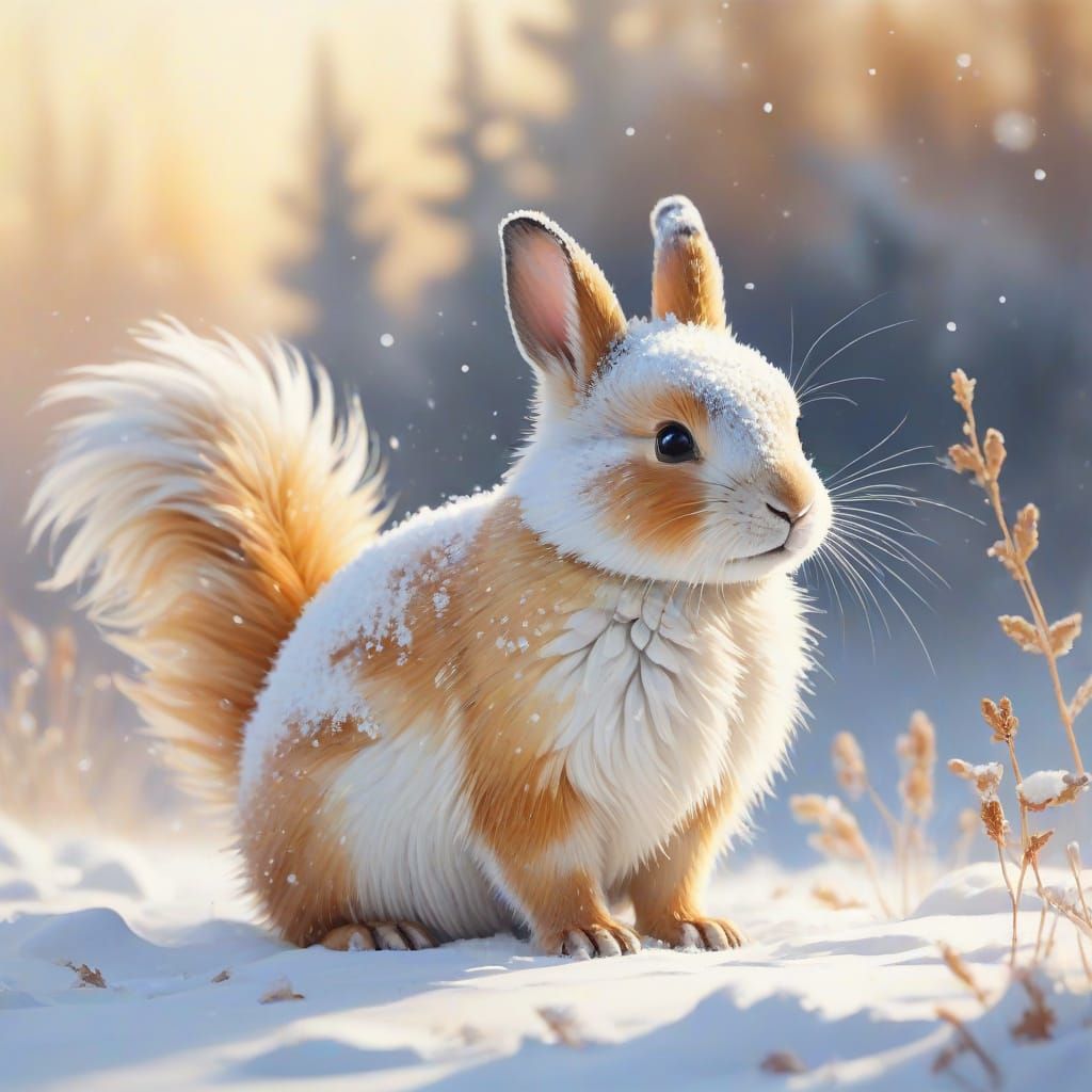 "[adorable winter animal] depicted in a vibrant, splashy watercolour style; fluid colours blending organically; soft edg...