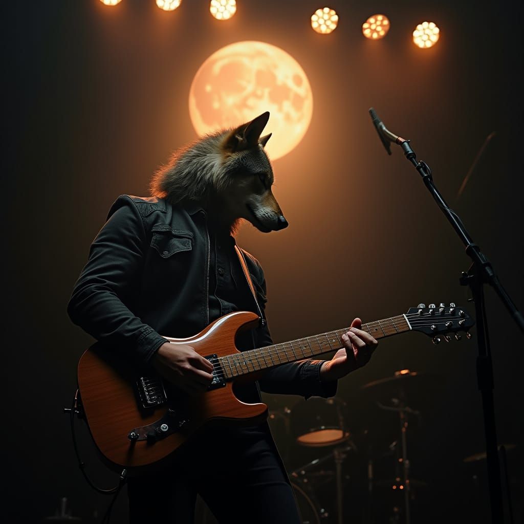 Einsamer Blues Rocker unter Vollmond