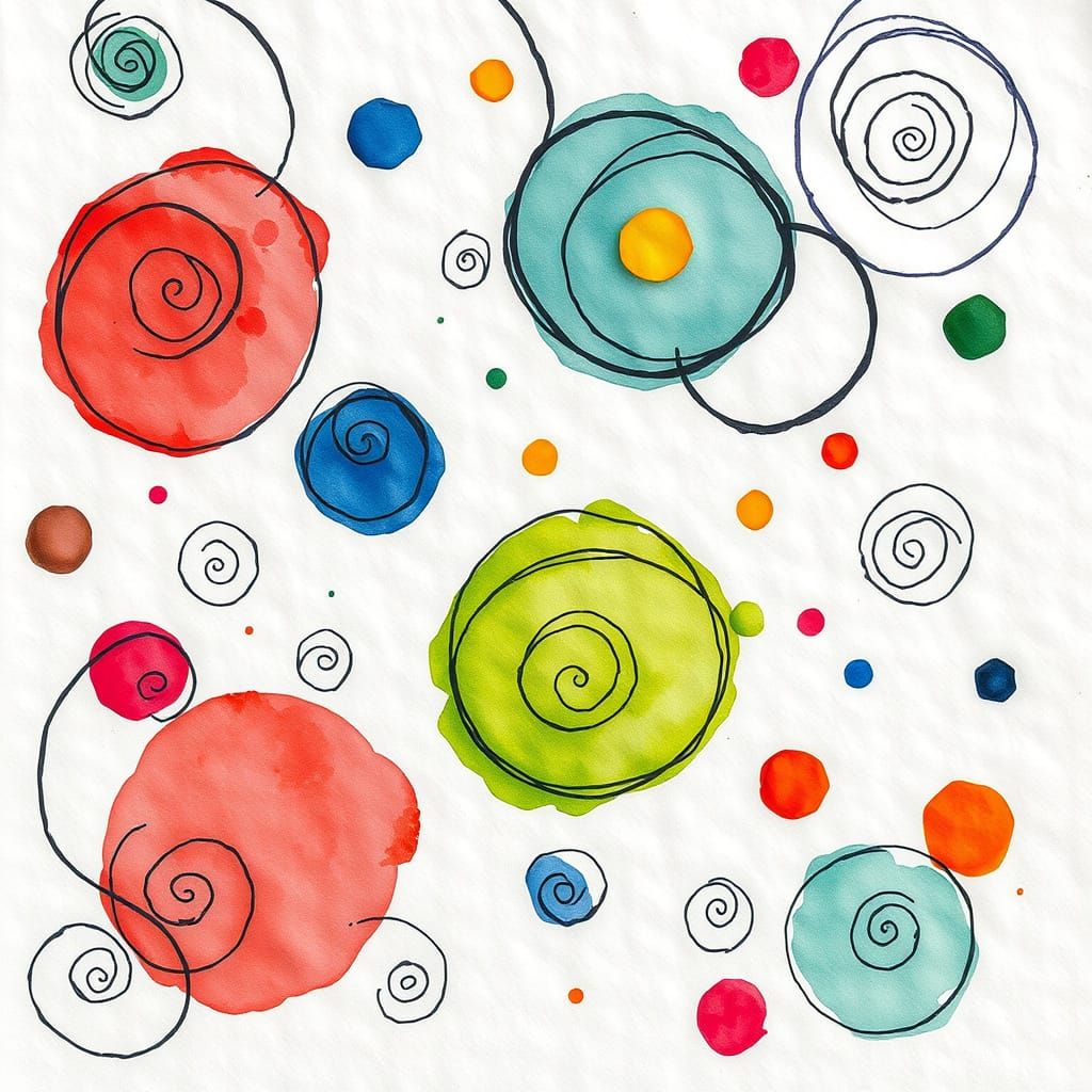 Abstract Watercolor Spots with Organic Lines