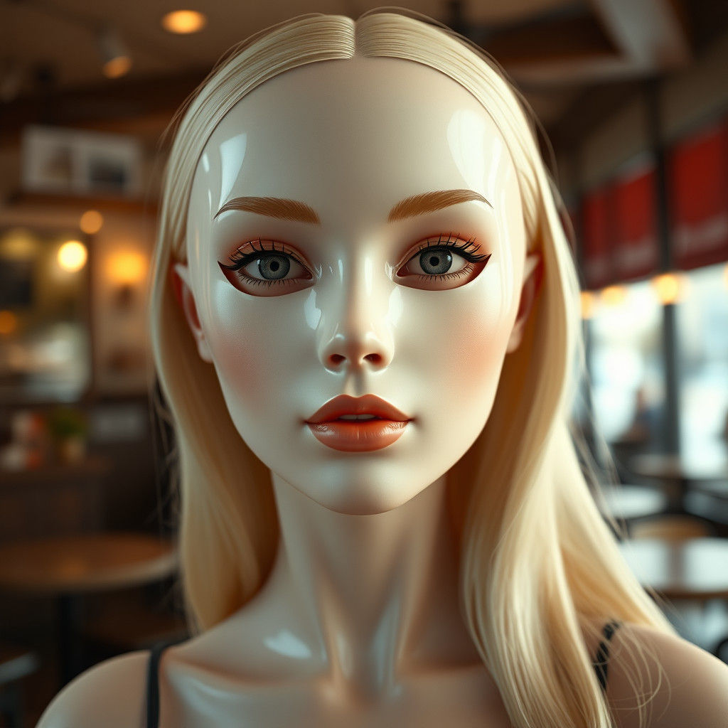 Realistic Female Mask Torso in Coffee Shop Setting