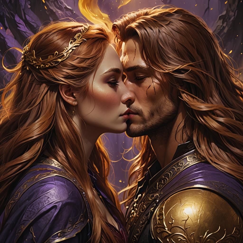 Romantic Dark Fantasy Portrait of Kissing Couple