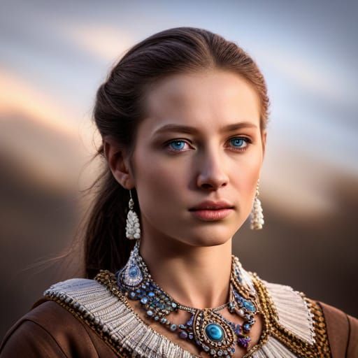 Hyperrealistic Princess Portrait with Brown Ponytail