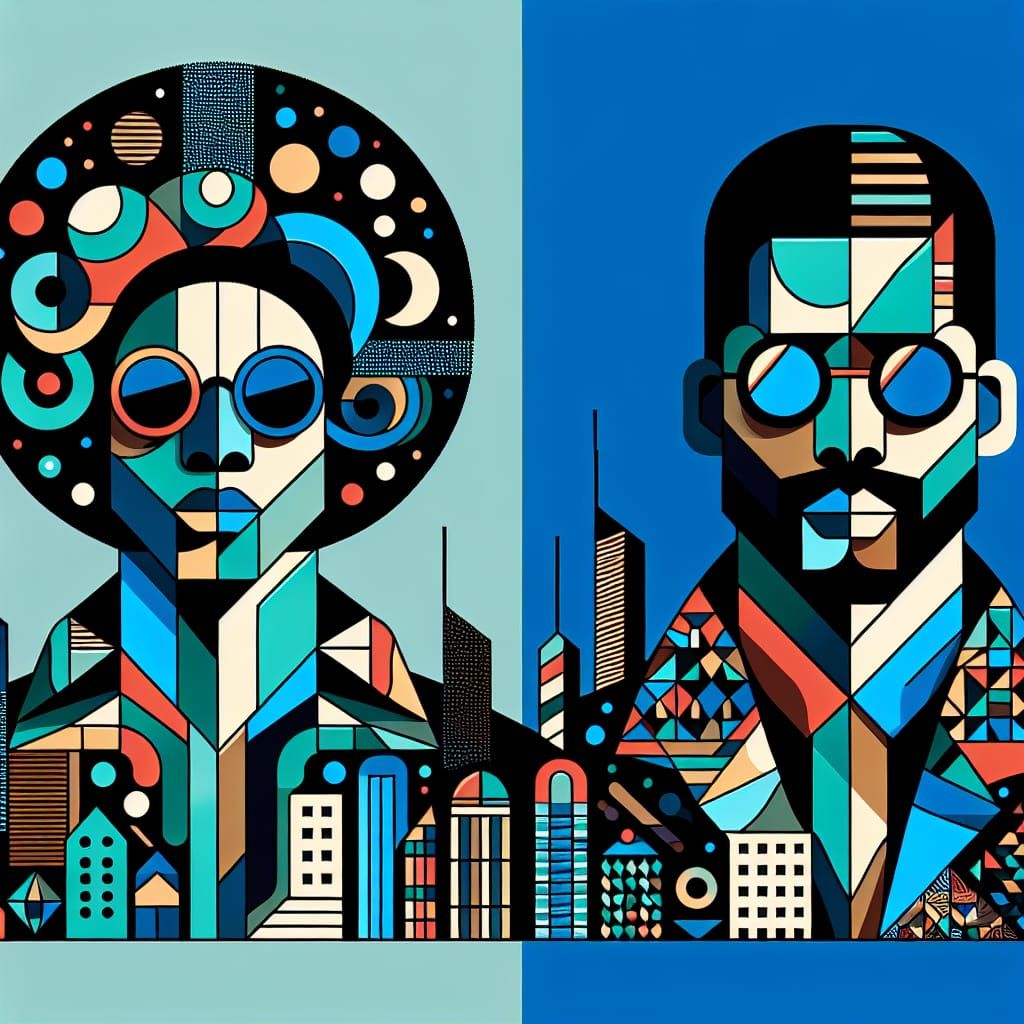 Geometric Figures in a Geometric Cityscape