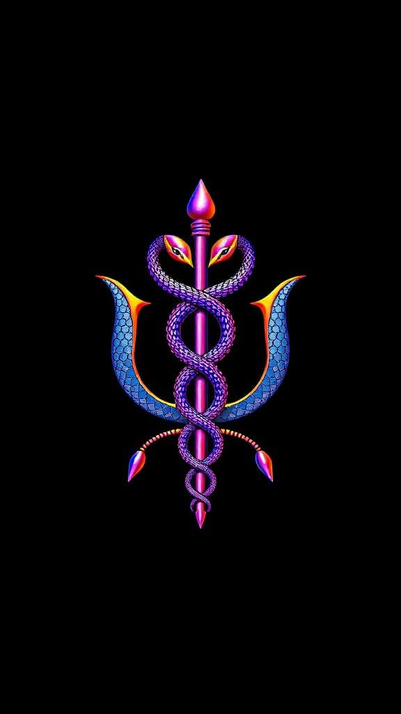 Symmetrical Medical Logo with Intertwined Greek PSI and Cadu...