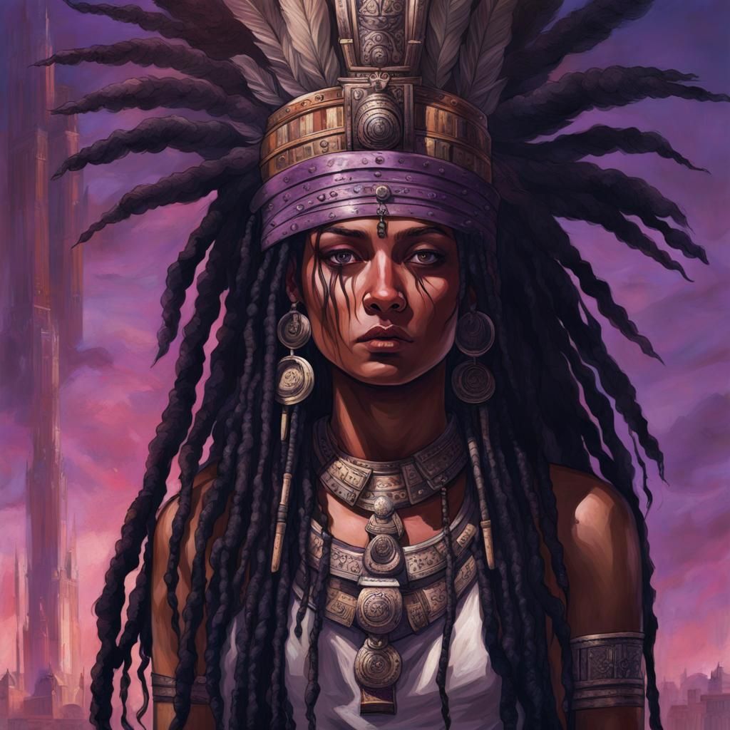 Aztec Queen Portrait with Bloody Tears in Horror Style